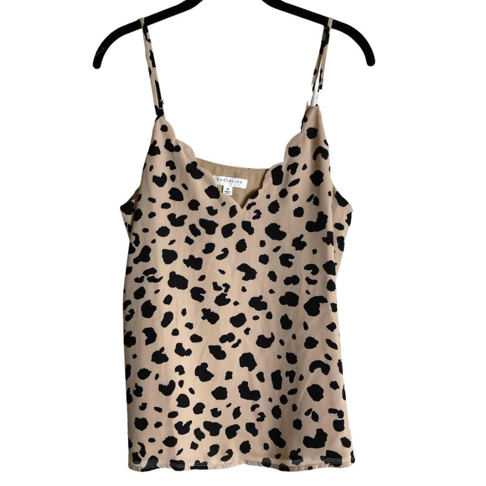 Socialite Scalloped Trim Cami Camisole Tank Top Leopard Print Size Medium